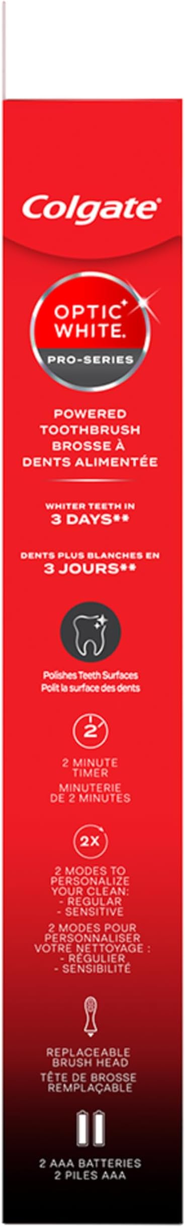 Colgate Optic White Pro-Series Whitening Battery Operated Toothbrush with Timer, Soft, Black