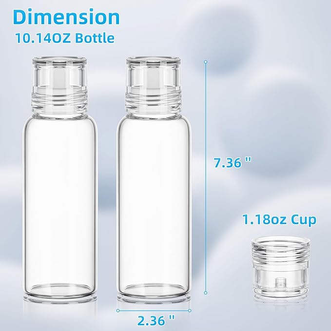 VITVITI Glass Mouthwash Dispenser for Bathroom, 10 OZ Mouth Wash Container Bottle with Lid Cup, Countertop Small Clear Refillable Mouthwash Dispensers Decanter, Set of 2 (White)