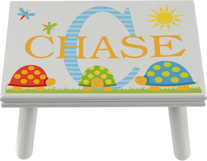 Let’s Make Memories Personalized My Own Name Step Stool - Children’s Step Stool - Sturdy Wood – Non-Toxic Paint, Sealer - Turtle Design - Gray - 14’Wx9.25”Lx8.75”H - Ages 3+