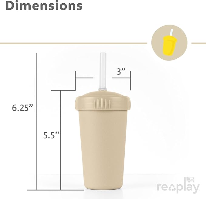 Re-Play 10 oz. Straw Cups for Kids with Silicone Locking Straws - Dishwasher & Microwave Safe - Made in USA - Set of 4-7.37" x 7.37" x 1.25" - Desert Roses