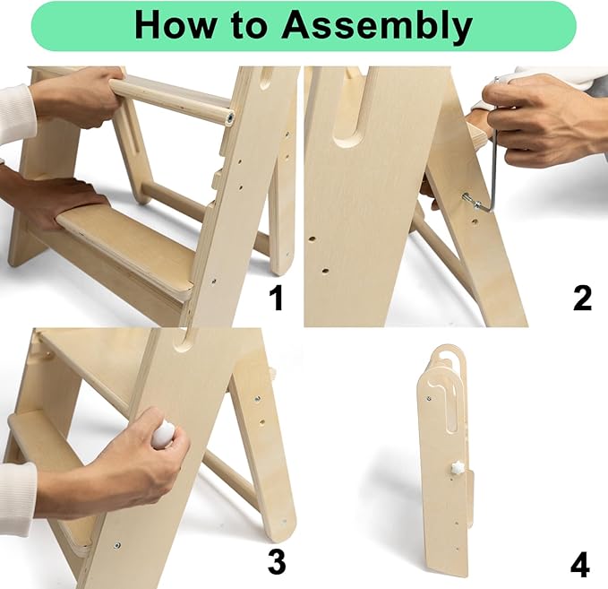 WOOD CITY Step Stool Foldable for Toddlers, Adjustable Kids Step Stool for Bathroom Sink Toilet Potty Training Stool with Handles Child Kitchen Counter Stool Helper Montessori Kitchen Stools