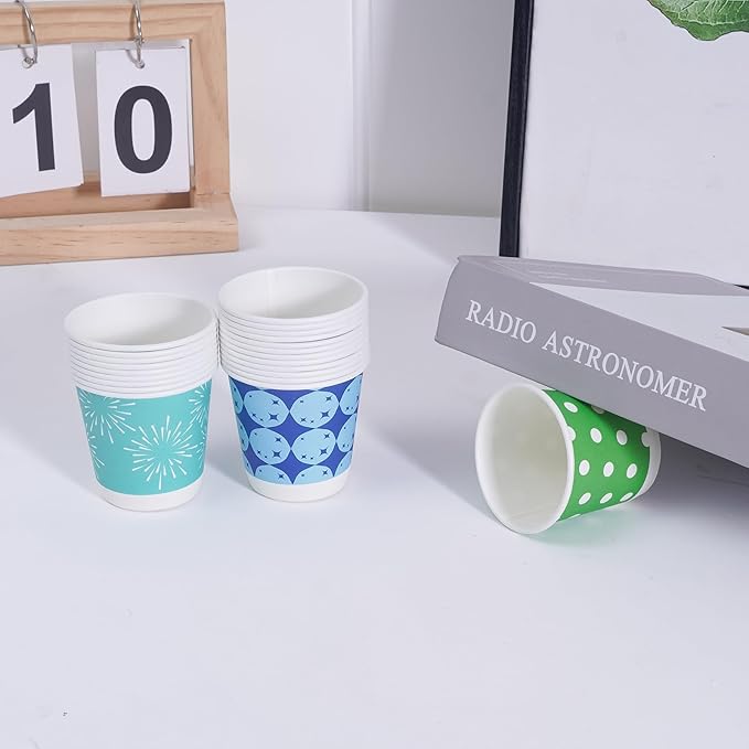 Tamone 600 Pack 3 oz Paper Cups, Small Bathroom Cups, Disposable Cups, Mini Paper Cups Dot Design, Red, Green, Yellow Mouthwash Cups for Party, Picnic, BBQ, Travel, Home and Event