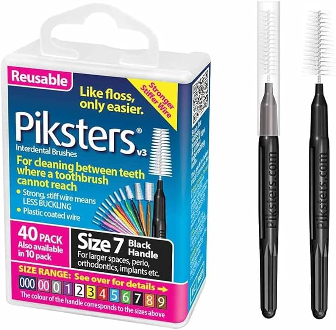 Piksters Interdental Brushes, 40 pk, Size 7, Interdental Tooth Brush for Extra Large Gaps, Gum Soft Bristles for Plaque Removal, Safe for Braces