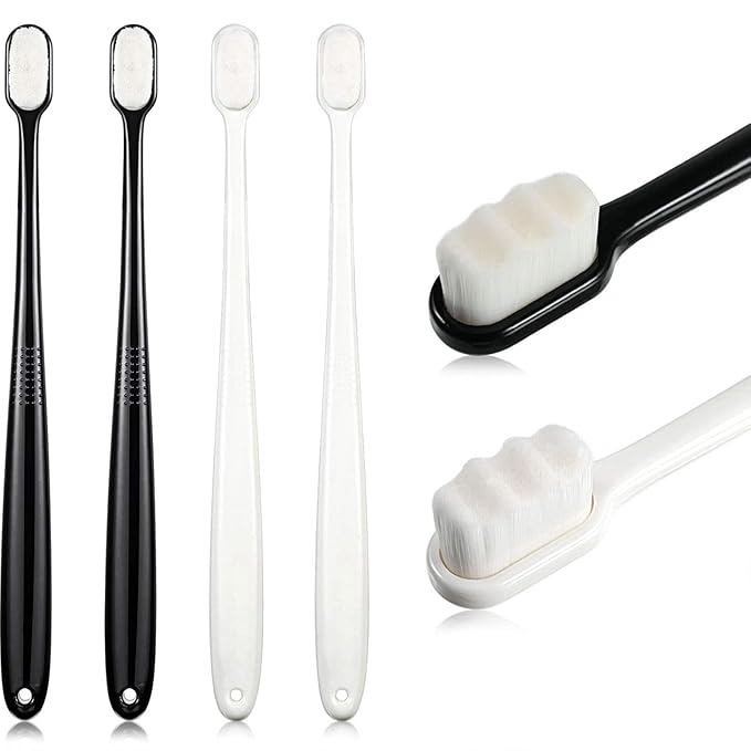 Boao 4 Pieces Extra Soft Toothbrushes for Sensitive Gums with 20000 Micro Nano Bristle for Adult Pregnant Gum Recession Elderly Braces, Protect Fragile Gums(Black, White)