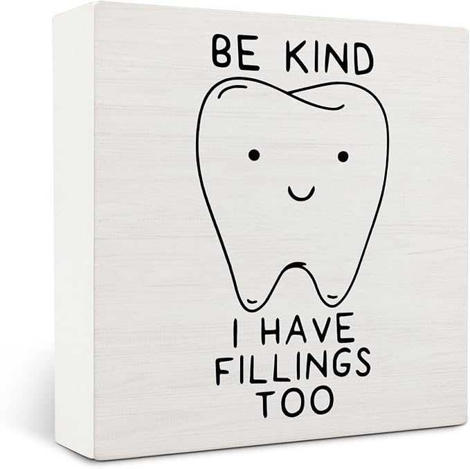 Dental Decor Wooden Signs,Dental Hygienist Wooden Box Sign,Funny Dentist For Home Office Shelf Table Decor 5x5 Inches, Dentist Gift