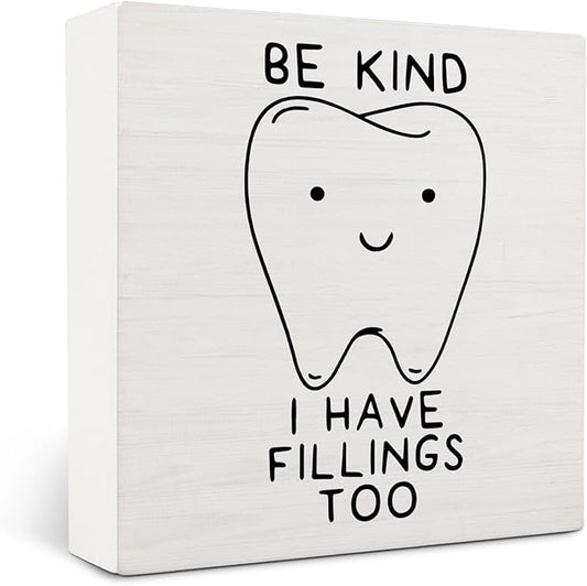 Dental Decor Wooden Signs,Dental Hygienist Wooden Box Sign,Funny Dentist For Home Office Shelf Table Decor 5x5 Inches, Dentist Gift
