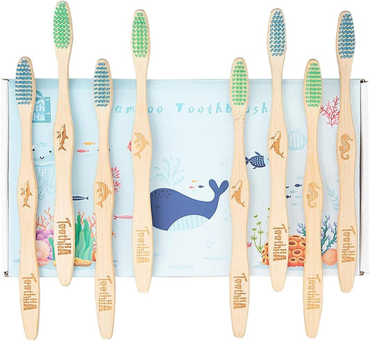 Bamboo Toothbrush Individually Sealed 8 Count, BPA-Free Soft Bristles Toothbrushes for Adults, Eco-Friendly, Natural Wooden Toothbrush