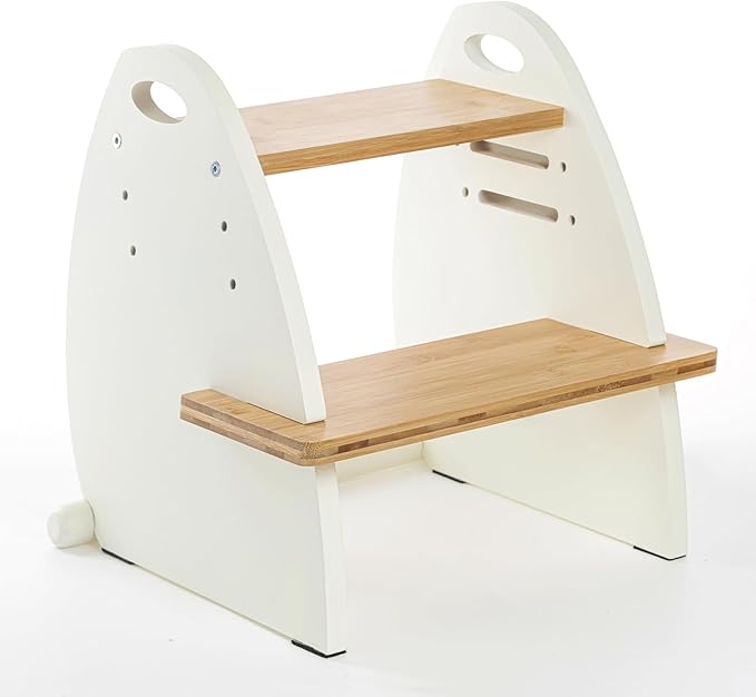 Wooden 2 Step Stool for Kids,Toddler Adjustable Triple Height Step Stool,Bamboo Bird-Shaped Design,300lbs Capacity,Ideal for Bathroom,Kitchen,Bedroom