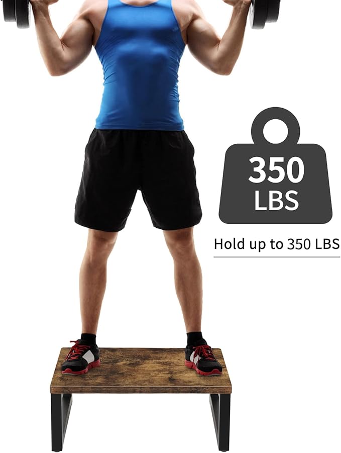 Snughome Wooden Step Stools for Kids, Solid Portable Wooden Bedside Step Stool Adults Hold Up to 350 lb, One Step Foot Stool for Kitchen, Bedroom, Living Room, Bathroom - Self-Assembly(Rustic Brown)