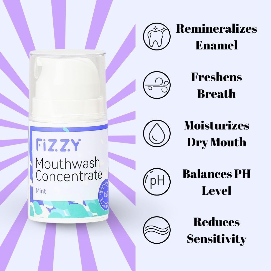 Fizzy Mouthwash Concentrate | Remineralizing Enamel Repair, Nano Hydroxyapatite | 20X Concentrated Travel Size | No Fluoride, Alcohol, Dye | Xylitol, Dry Mouth | Kids & Adults | Mint