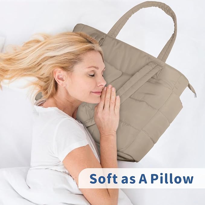 TOPDesign Puffer Tote Bag for Women, Lightweight Puffy Handbag with Compartments, Quilted Shoulder Bag for Work, Travel, Gym