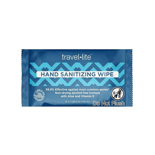 Travel Lite Alcohol-Free Hand Wipes with Aloe Vera and Vitamin E, Fresh Scent 50ct Individually Wrapped Travel Essentials Wipes for Adults and Kids