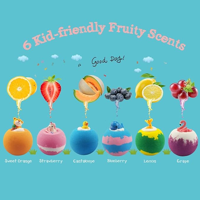 Aofmee Bath Bombs for Kids, Handmade Natural Bath Bombs with Toy Inside, Shea Cocoa Butter Moisturize, Spa Fizzies Bath Bomb Kit, Birthday Christmas Holiday Gifts for Women, Girls, Boys