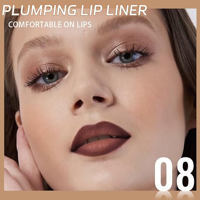 Matte Lip Liner Pencil, Long-Lasting Creamy Formula with Silicone Smudger, Waterproof Non-Staining Crayon for Lip Contouring, Plump Define Sculpting 08#