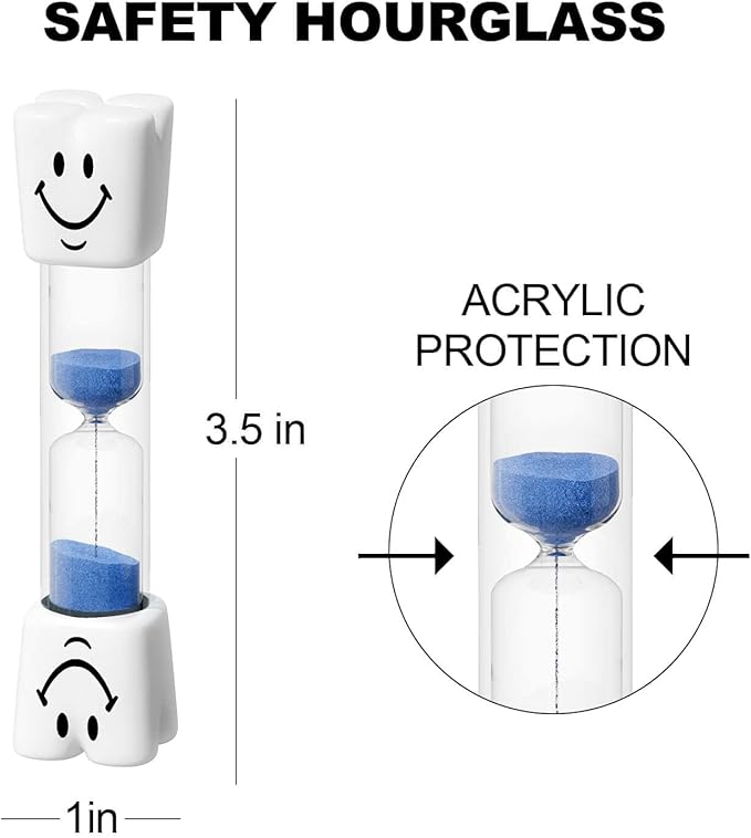 2 Minute Toothbrush Sand Timer for Kids, Small Blue and Red Smiley Acrylic Hourglass Sand Clock Set, Plastic Glass Mini Sandglass for Classroom Games Kitchen (Pack of 2)