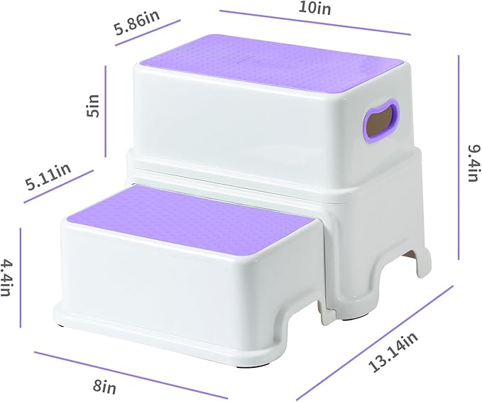 Victostar Toddler Step Stool,2 Kids Step Stool for Bathroom Sink,Baby Potty Stool with Anti-Slip Surface and Rubber Bottom,Plastic Stool with Handle for Toilet Potty Training Bathroom Kitchen