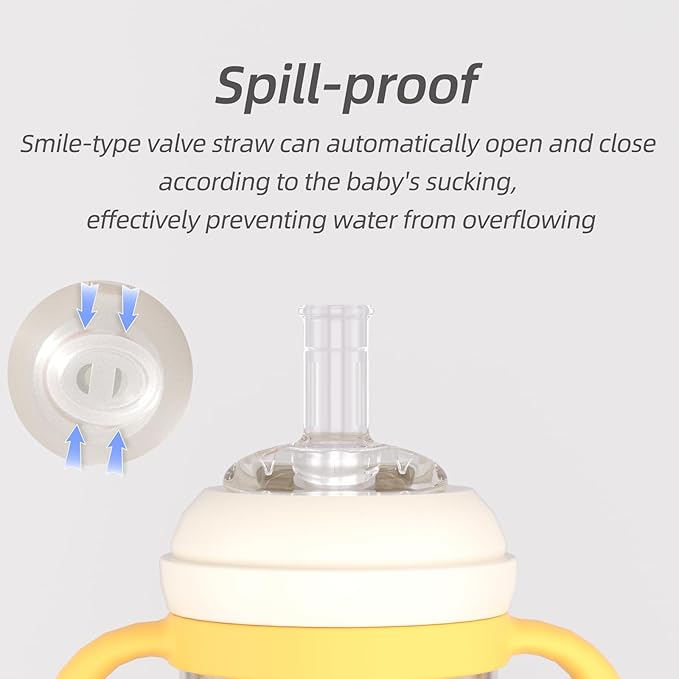 Piifur Sippy Cups for Toddlers 1-3 No Spill Straw with Handle Water Bottle 2 Pack 10 Ounce Green&Beige