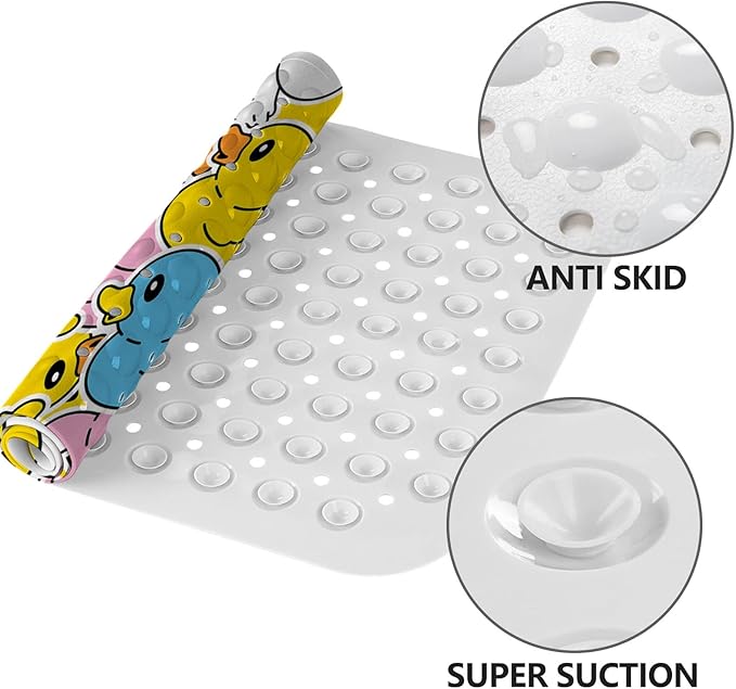 LNOND Bath Mat for Tub for Kids, Cartoon Duck Bathtub Mat, Kids Bath Mats for Bathroom Non Slip with Drain Holes and Suction Cups,Machine Washable (40 X 16 Inch)