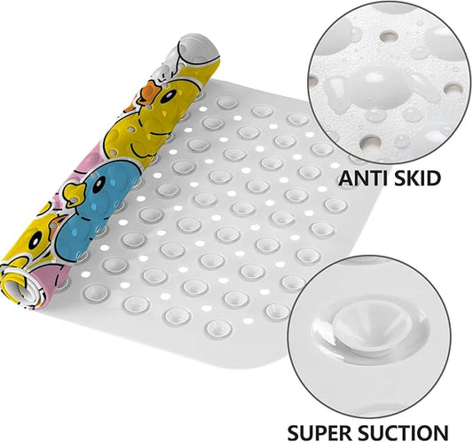 LNOND Bath Mat for Tub for Kids, Cartoon Duck Bathtub Mat, Kids Bath Mats for Bathroom Non Slip with Drain Holes and Suction Cups,Machine Washable (40 X 16 Inch)