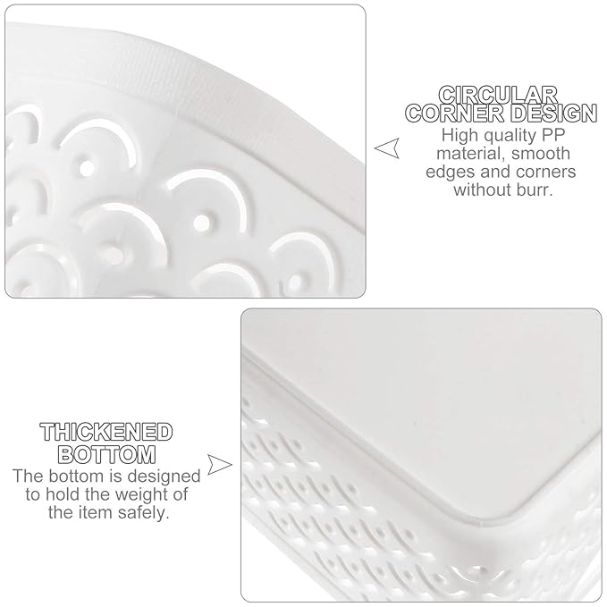 STARVAST 5 Pack Plastic Storage Baskets, Portable White Fish Scale Pattern Hollow Desktop Storage Bin Box with Handle for Kitchen, Bathroom, Kids Room or Nursery Storage – 9.4 x 7.1 x 4.1 inches