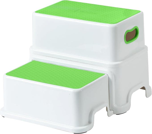 Victostar Toddler Step Stool,2 Kids Step Stool for Bathroom Sink,Baby Potty Stool with Anti-Slip Surface and Rubber Bottom,Plastic Stool with Handle for Toilet Potty Training Bathroom Kitchen