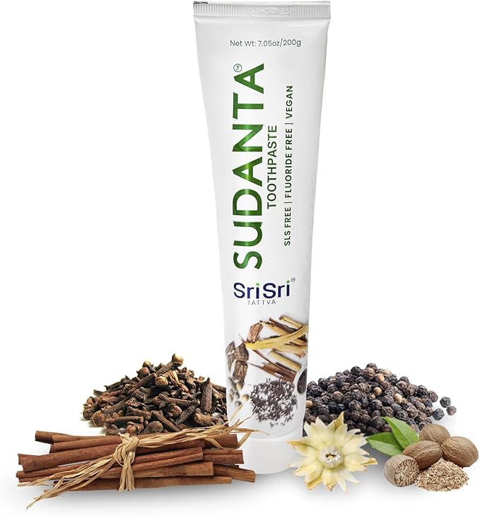 Sri Sri Tattva Sudanta Herbal Toothpaste for Oral Care Protection - Fluoride Free Ayurvedic Toothpaste to Strengthen Teeth and Gums Without Causing Sensitivity - All Natural (200g) Pack of 2