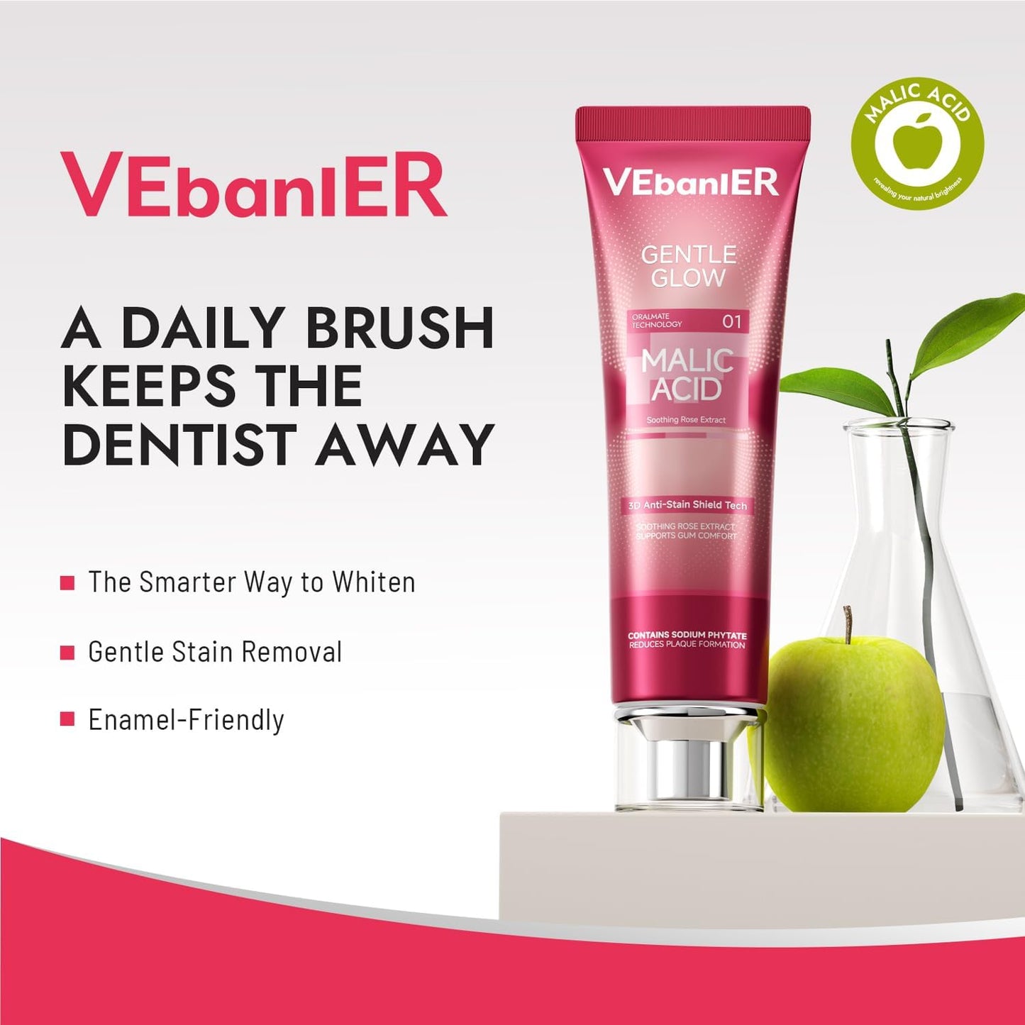 MALIC Acid Teeth Whitening Toothpaste,Natural Care Deep Stain Removal&Plaque,Fluoride Free,Non Toxic,for Adults, Kids and Sensitive Teeth，with Niacinamide，3.57oz.