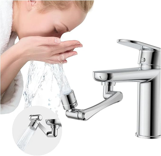 1440°Sink Rotatable Faucet-Extender Aerator - Bathroom/Laundry/Kitchen/Utility U Shaped Universal Faucet Extension In Brass, Swivel Robotic Arm 2 Sprayer Modes Sink Sprayer For Toddlers