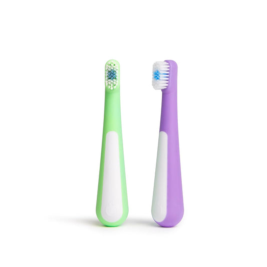 Ubbi Toddler Training Toothbrush Set, Soft Bristled & Gentle Manual Toothbrushes for Baby, Green Zest & Smoothie Purple