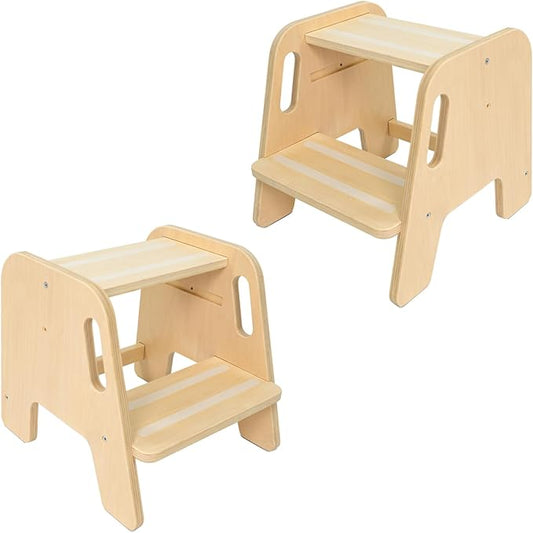 WOOD CITY Toddler Step Stool, Wooden 2 Step Stools for Bathroom Sink Potty Training Kitchen Dual Height Stool Helper for Kids Bonus Non-Slip Pads and Handles for Safety (2 Pack Natural)
