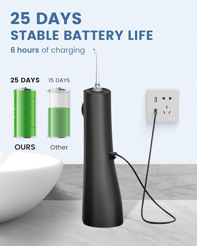 Water Flosser Teeth Pick: 9 Jet Tips Cordless Oral Irrigator with 300ML, 5 Modes Portable Power Dental Flossers, IPX7 Waterproof Rechargeable Electric Waterflosser Machine for Home Travel, Black