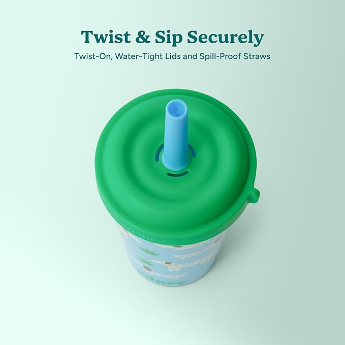 REDUCE GoGo's Kids Portable Tumbler Cups with Lids and Spill-Proof Straws - 5 Pack of Stackable 12 oz Tumblers with Twist-On Lids - Easy Storage, Dishwasher Safe - Scavenger Boy Set