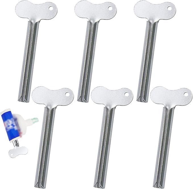 6 Pcs Toothpaste Squeezer, Metal Tube Squeezers, Stainless Steel Toothpaste Keys Roller Tube, Manual Dispenser Roller Tube Wringer for Toothpaste Paint,Cream, Cosmetic and Hair Dye(Silver)