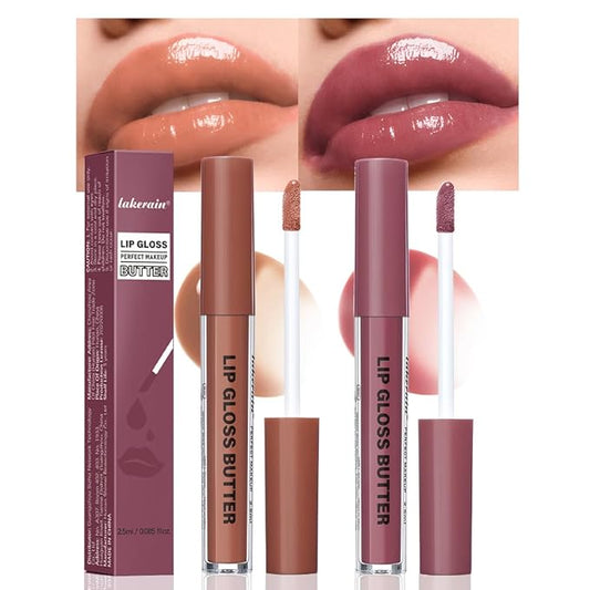 2Pcs Brown Nourishing Lip plumper Gloss, Long Wear Hydration Mini Liquid Lipstick Makeup, Moisturizing High Shine Lip Glow Oil Fresh Lightweight Glossy Plumping Lip Gloss for Women (08+12)