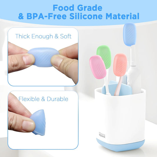 Toothbrush Covers Caps 6 Pack, Silicone Toothbrush Head Protector Replacement for Household Travel, Fits Most Manual and Electric Toothbrushes (Clear, Blue, Pink, Rose Pink, Green, Purple)