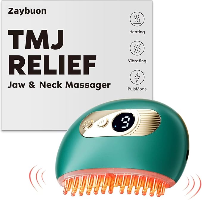 TMJ Relief Products Jaw, TMJ Relief Massager, Vibration and Heating, Ergonomic Multi-Needle Design TMJ Massage Tool, Green