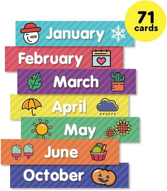 Eamay Classroom Monthly Calendar Pocket Chart with 71 Cards for Kids Learning for Home,White