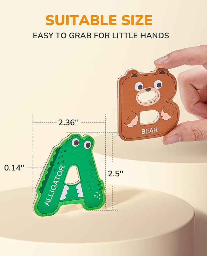 JoyCat Wooden Thick Alphabet Magnets for Toddlers Fridge Large Size Cute Animal Colorful ABC Magnetic Letters 26 Uppercase Letters 0-9 Numbers Toy Set for Kids Toddlers Preschool Learning Spelling