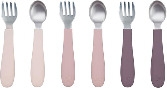 WeeSprout Toddler Utensils, 3 Forks & 3 Spoons, 18/8 Stainless Steel & Food Grade Silicone, Thick Easy-Grip Handles, Perfect Length For New Self Feeders, Gentle On Gums & Teeth, Dishwasher Safe