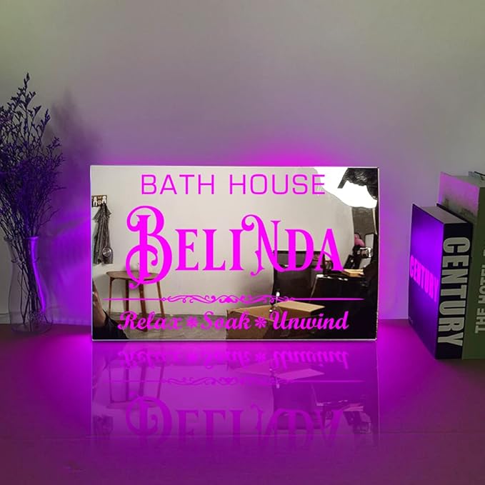 Personalized Bathroom LED Name Mirror Light Custom LED Light Up Mirror Multi Colour Lighting Mirror Name Sign, Custom Name Neon Sign Light Wall Decor Mirror for Bathroom Livingroom,Bar, barber shop