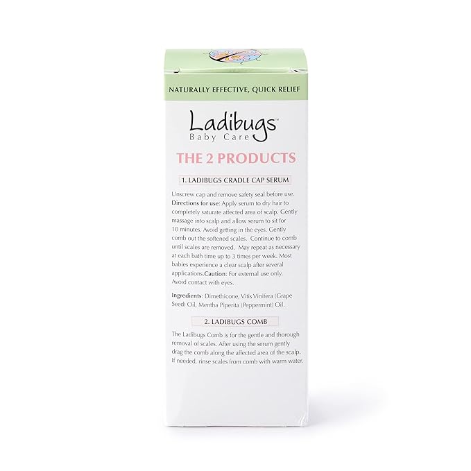 Ladibugs Cradle Cap Remedy Kit, 3oz | Includes Cradle Cap Serum & Fine-Toothed Comb | Effectively Removes Scales & Flakes | Soothes & Softens Scalp
