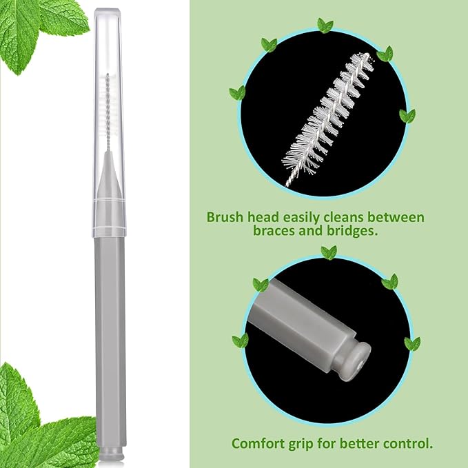 Patelai 100 Pieces Braces Brush for Cleaner Interdental Brush Toothpick Dental Tooth Flossing Head Oral Dental Hygiene Flosser Toothpick Cleaners Tooth Cleaning Tool (Gray)