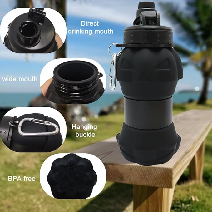 Silicone Folding Water Bottle - 550ml 18oz | BPA-Free, Portable & Lightweight,Water Cups Ideal for Outdoor Hiking & Indoor Sports Travel-Friendly