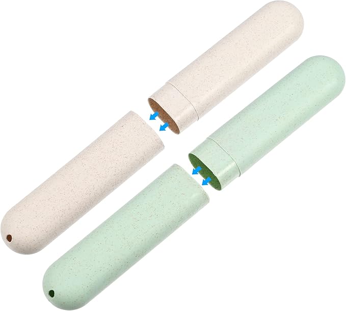 VOCOSTE 2pcs, Traveling Toothbrush Holders Case, PP Toothbrush Case for Travel Business, Green, Beige, 8.07''x1.22''x0.83''