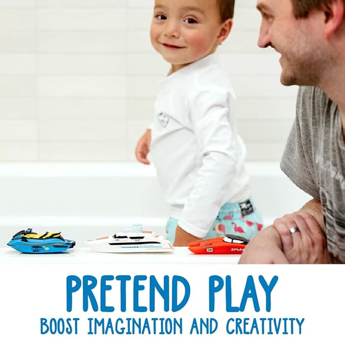 SplashEZ Bath Toy Boats for Toddlers, Mold Free Boat Bath Toys for Kids & Toddlers, No Hole for Water Floating Ships for Bathtub, Pool, Shower for Boys & Girls, 3-Pack: Jet Ski Yacht Catamaran