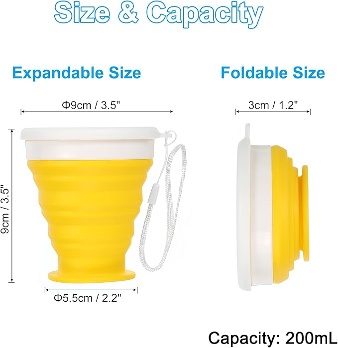 PATIKIL Collapsible Cup, 2 Pack 200mL Travel Folding Cup Silicone Portable Drinking Cup for Camping Hiking Outdoors, Yellow
