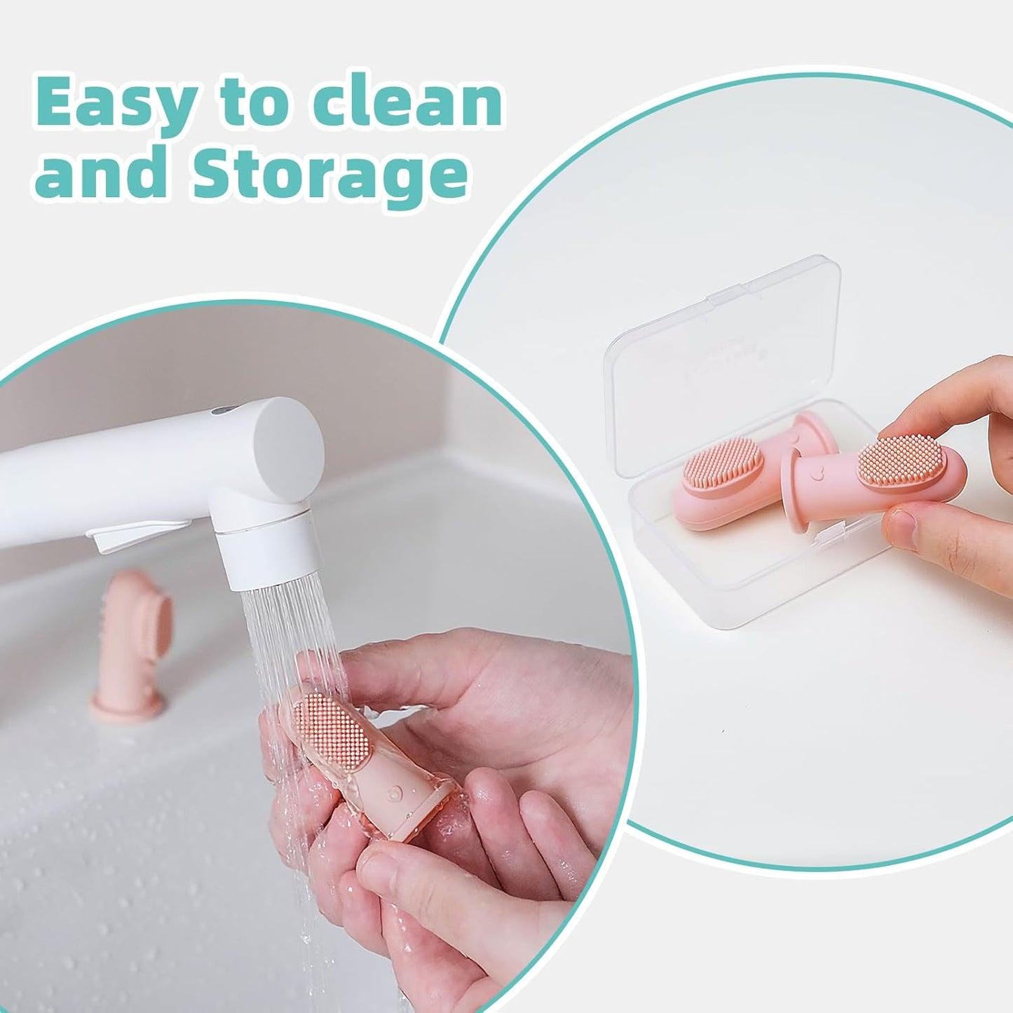 BumbleBee Silicone Baby Finger Toothbrush, Oral Cleaning & Teething Brush for Infants & Toddlers, 0 Months+, 2 Count with Travel Storage Case - Pink