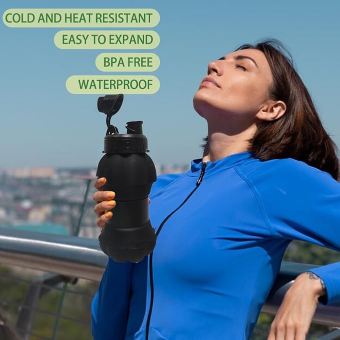 Silicone Folding Water Bottle - 550ml 18oz | BPA-Free, Portable & Lightweight,Water Cups Ideal for Outdoor Hiking & Indoor Sports Travel-Friendly