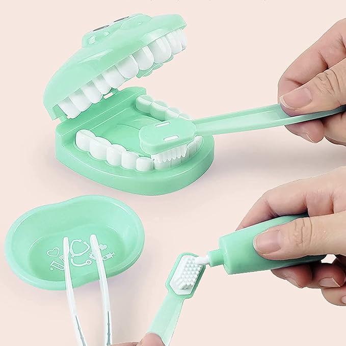 Dental Early Education Brushing Toys, YOUYA DENTAL 9Pcs/Set Children Role Play Toys Crocodile Early Education Cartoon Tooth Brushing Model Preschool Education Toy Dentist Game for Kids Classroom GREEN