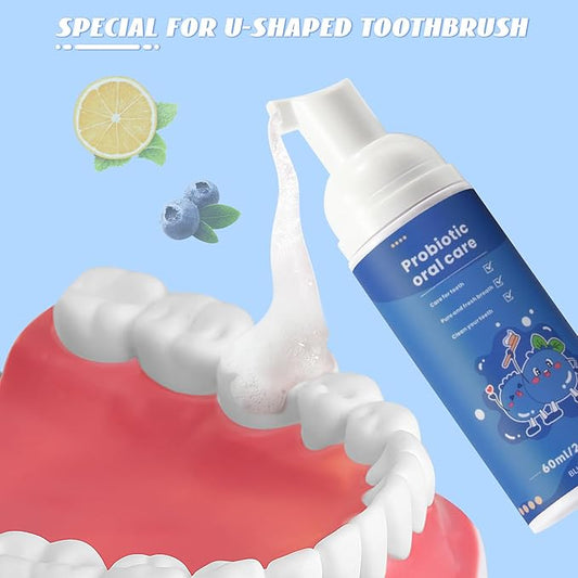 Kids Fluoride Free Foam Toothpaste - Toddler Natural Teeth Clean and Whitening Toothpaste with Blueberry Mint Flavor, Organic Travel for U Shaped Toothbrush